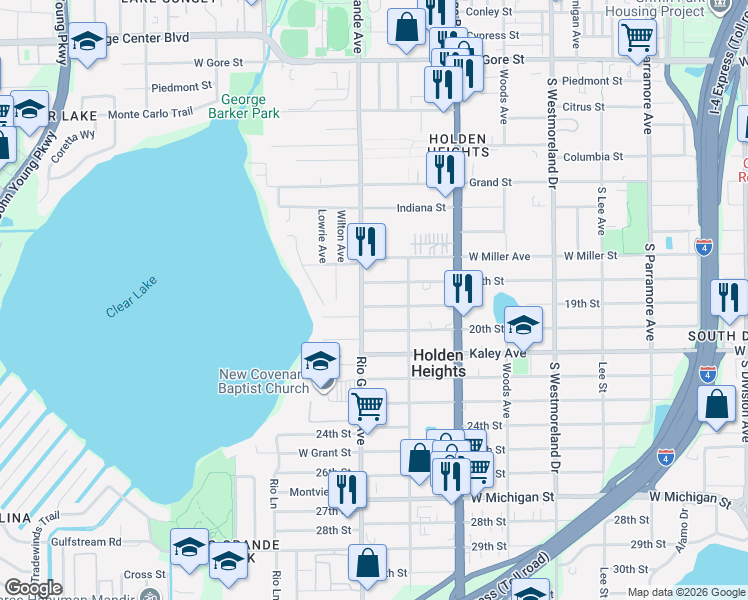 map of restaurants, bars, coffee shops, grocery stores, and more near 1432 18th Street in Orlando