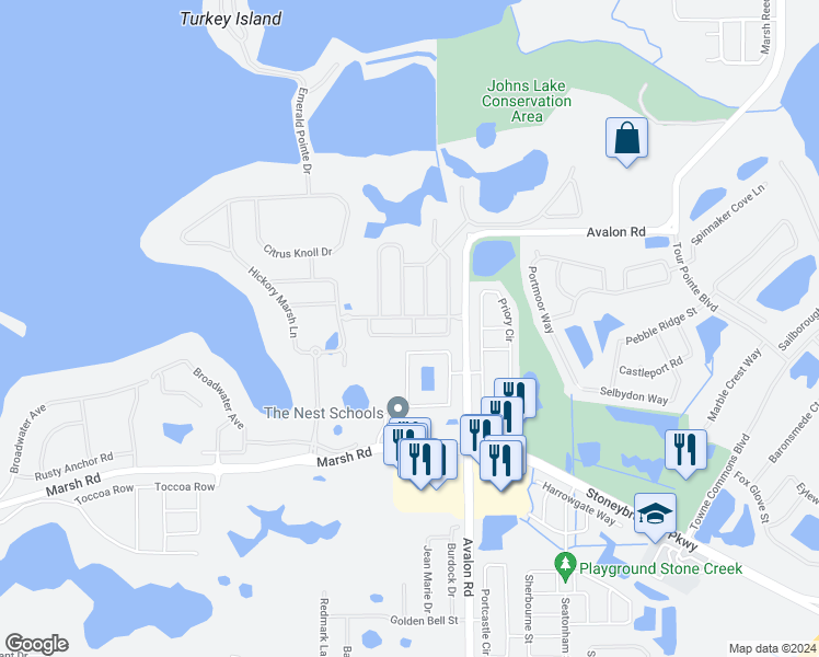 map of restaurants, bars, coffee shops, grocery stores, and more near 1170 Orange Season Lane in Winter Garden