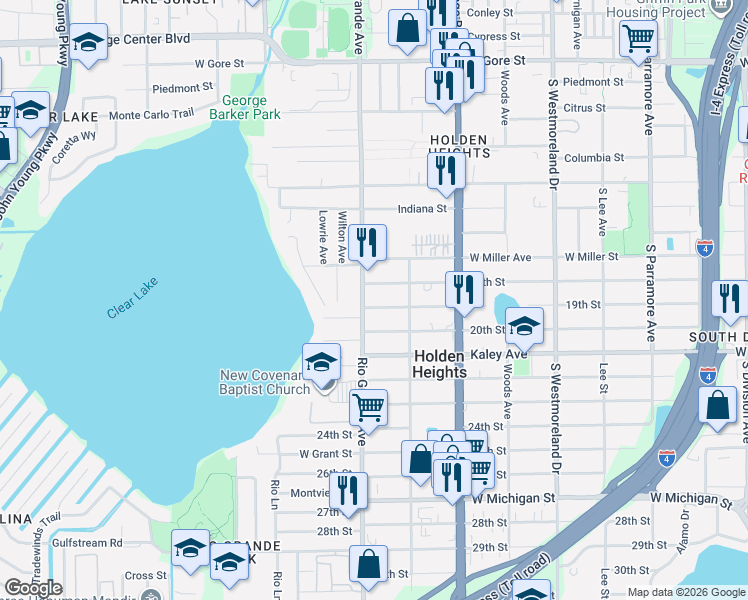map of restaurants, bars, coffee shops, grocery stores, and more near 1432 18th Street in Orlando