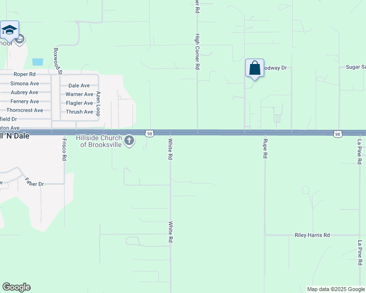 map of restaurants, bars, coffee shops, grocery stores, and more near 6220 White Road in Brooksville