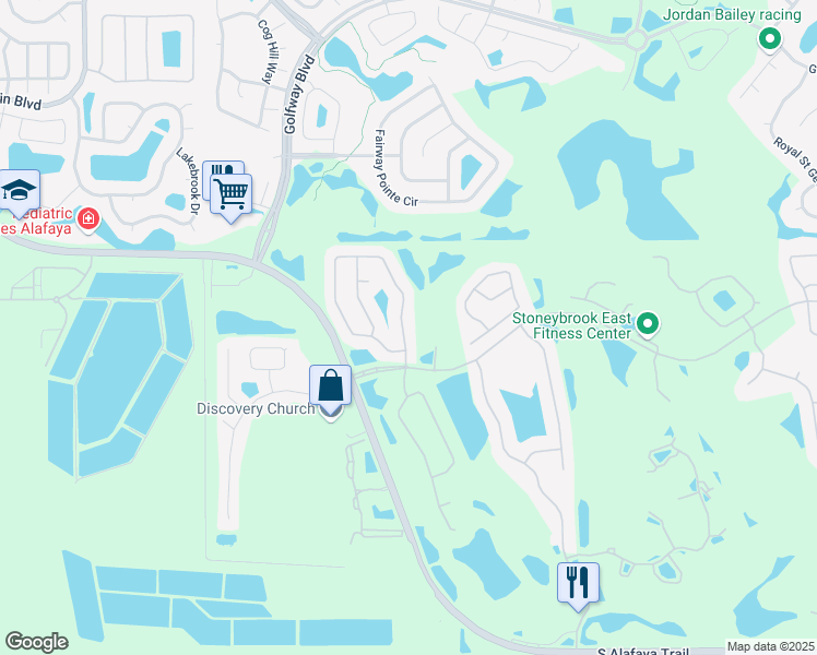 map of restaurants, bars, coffee shops, grocery stores, and more near 2036 Stone Cross Circle in Orlando