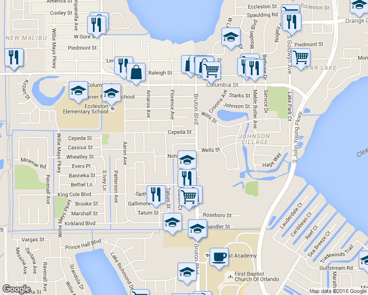 map of restaurants, bars, coffee shops, grocery stores, and more near 4072 Banks Avenue in Orlando