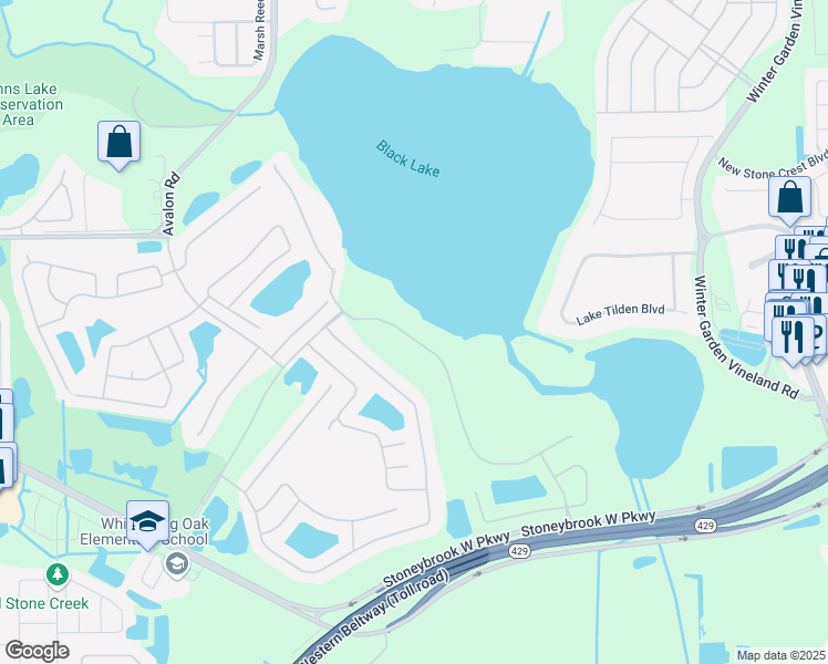 map of restaurants, bars, coffee shops, grocery stores, and more near 2057 Black Lake Boulevard in Winter Garden