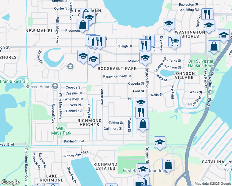 map of restaurants, bars, coffee shops, grocery stores, and more near 1637 Cresthaven Avenue in Orlando