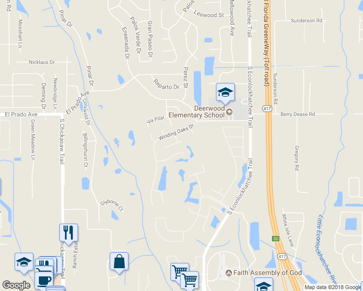 map of restaurants, bars, coffee shops, grocery stores, and more near 9142 Woodbridge Oak Terrace in Orlando