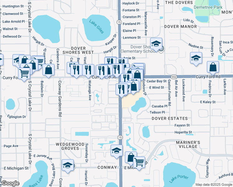 map of restaurants, bars, coffee shops, grocery stores, and more near 4316 Yorkshire Lane in Orlando