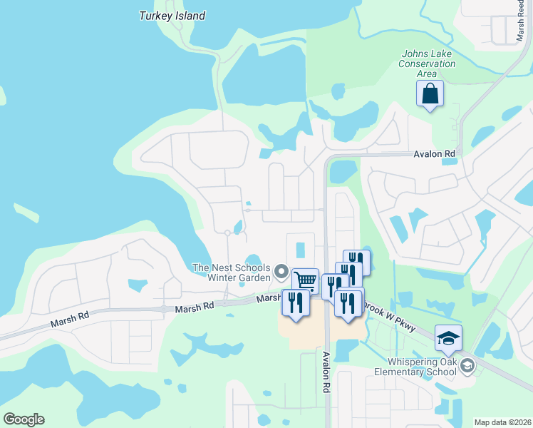map of restaurants, bars, coffee shops, grocery stores, and more near 15707 Orange Harvest Loop in Winter Garden