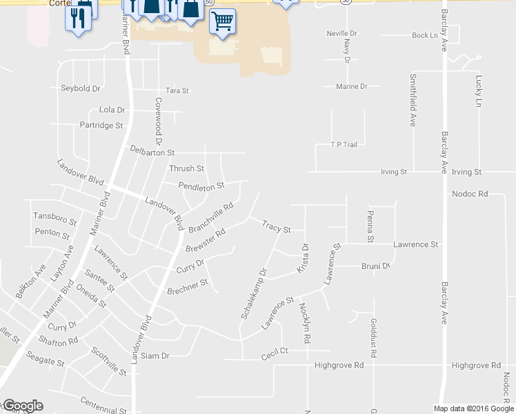 map of restaurants, bars, coffee shops, grocery stores, and more near 13388 Brewster Road in Spring Hill