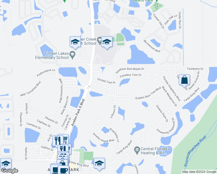 map of restaurants, bars, coffee shops, grocery stores, and more near 14089 Wild Majestic Street in Orlando