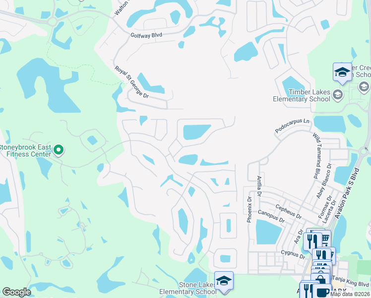 map of restaurants, bars, coffee shops, grocery stores, and more near 14740 Hartford Run Drive in Orlando