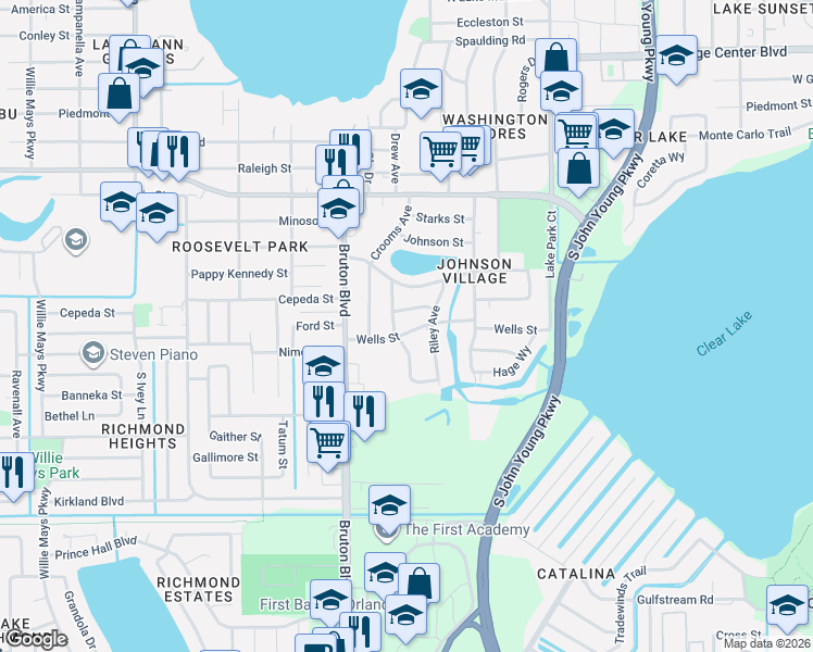 map of restaurants, bars, coffee shops, grocery stores, and more near in Orlando