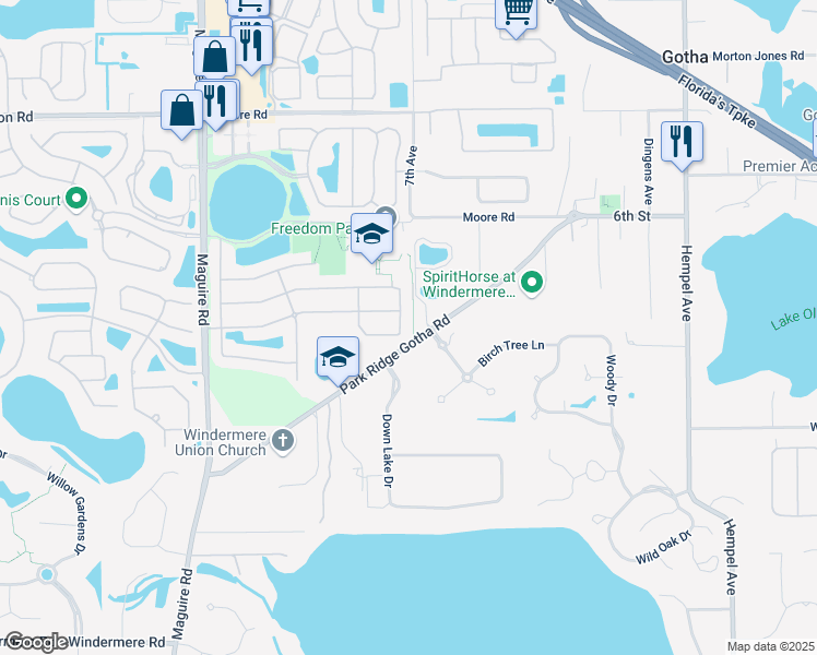 map of restaurants, bars, coffee shops, grocery stores, and more near 358 Calliope Street in Ocoee