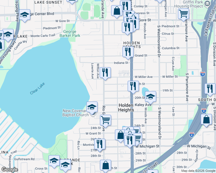map of restaurants, bars, coffee shops, grocery stores, and more near 1432 18th Street in Orlando