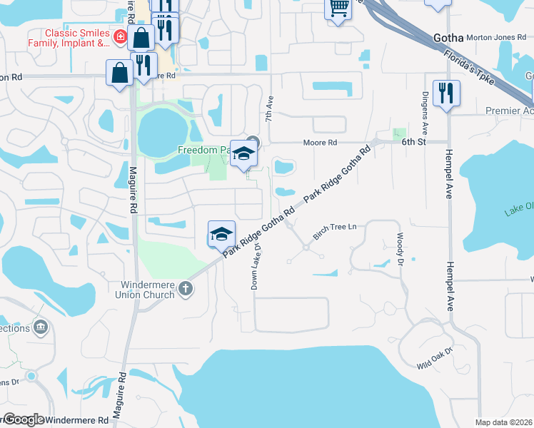 map of restaurants, bars, coffee shops, grocery stores, and more near 358 Calliope Street in Ocoee