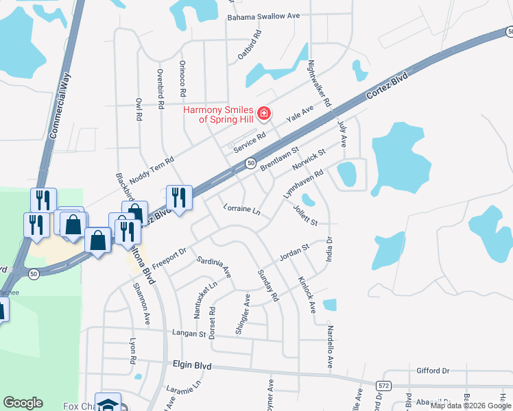 map of restaurants, bars, coffee shops, grocery stores, and more near 6295 Shalimar Avenue in Spring Hill