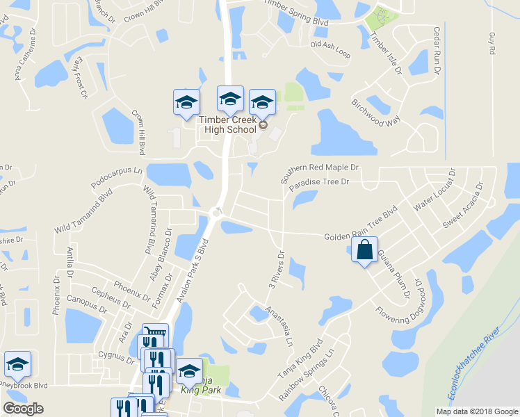 map of restaurants, bars, coffee shops, grocery stores, and more near 14073 Wild Majestic Street in Orlando