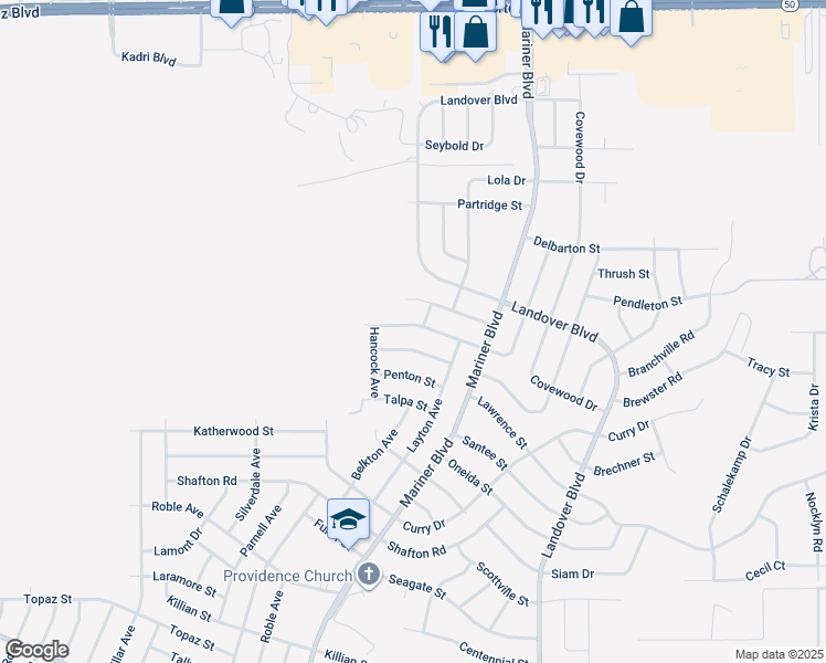 map of restaurants, bars, coffee shops, grocery stores, and more near 12420 Hanley Drive in Spring Hill