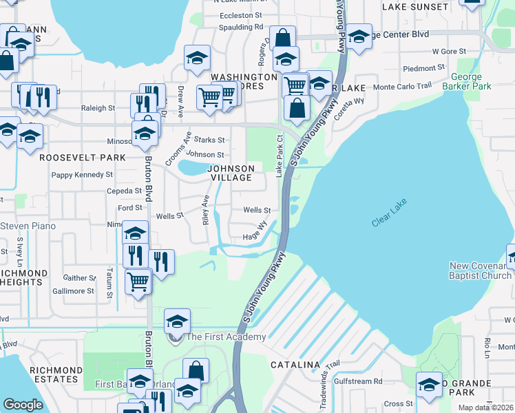 map of restaurants, bars, coffee shops, grocery stores, and more near 3513 Wells Street in Orlando