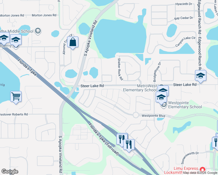 map of restaurants, bars, coffee shops, grocery stores, and more near 7801 Belvoir Drive in Orlando