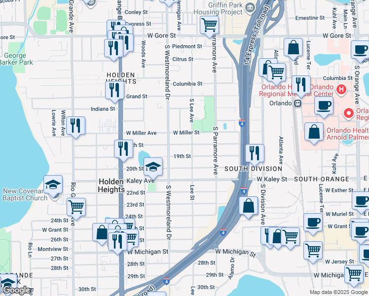 map of restaurants, bars, coffee shops, grocery stores, and more near 904 18th Street in Orlando