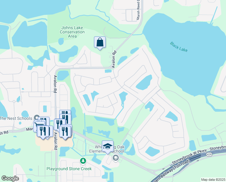 map of restaurants, bars, coffee shops, grocery stores, and more near 15331 Pebble Ridge Street in Winter Garden