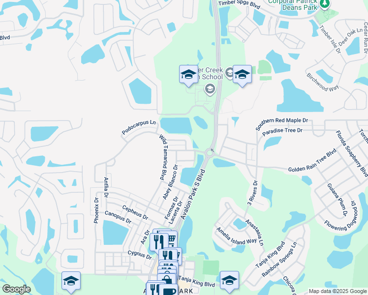 map of restaurants, bars, coffee shops, grocery stores, and more near 13859 Red Mangrove Drive in Orlando