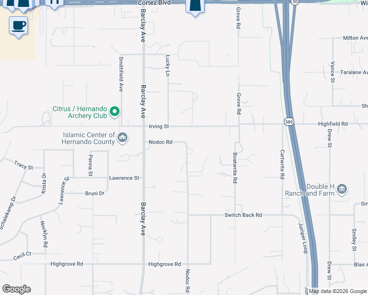 map of restaurants, bars, coffee shops, grocery stores, and more near 6271 Nodoc Road in Spring Hill