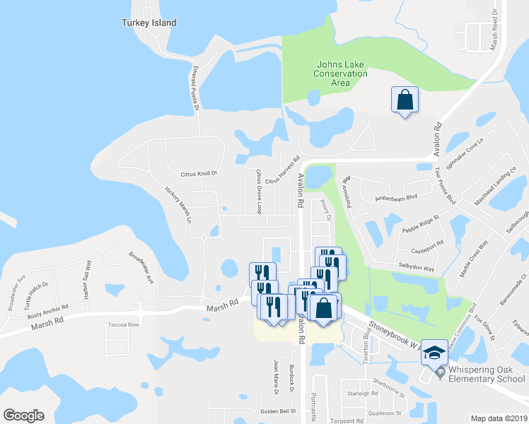 map of restaurants, bars, coffee shops, grocery stores, and more near 15799 Citrus Grove Loop in Winter Garden