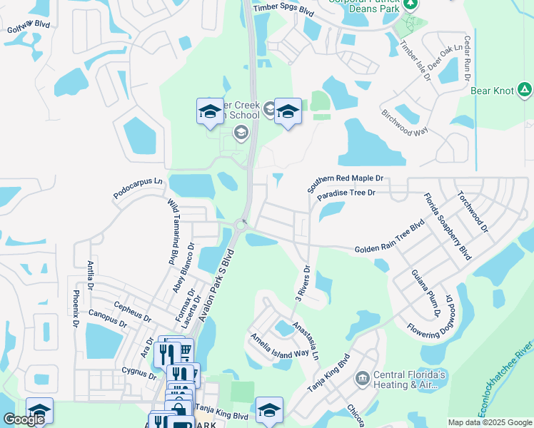 map of restaurants, bars, coffee shops, grocery stores, and more near 14017 Wild Majestic Street in Orlando
