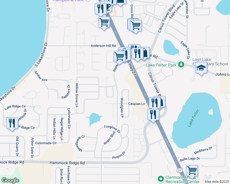 map of restaurants, bars, coffee shops, grocery stores, and more near 12013 Goldenstar Lane in Clermont