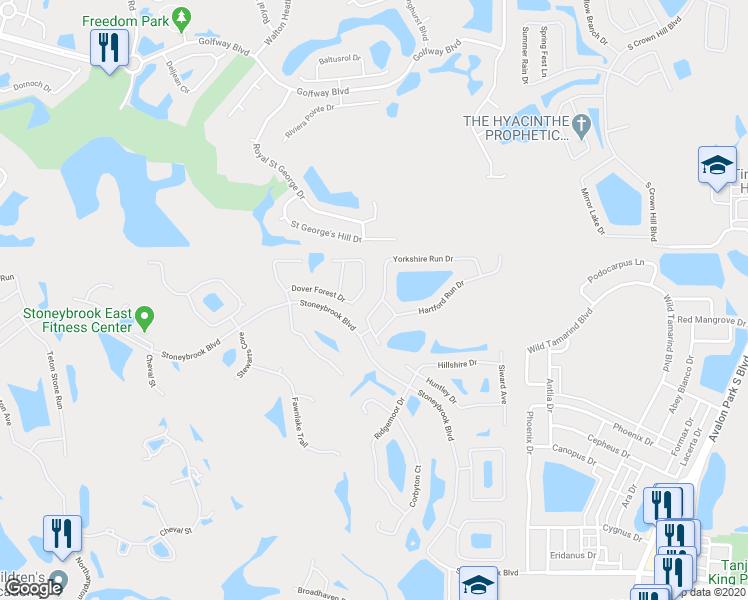 map of restaurants, bars, coffee shops, grocery stores, and more near 14691 Yorkshire Run Drive in Orlando