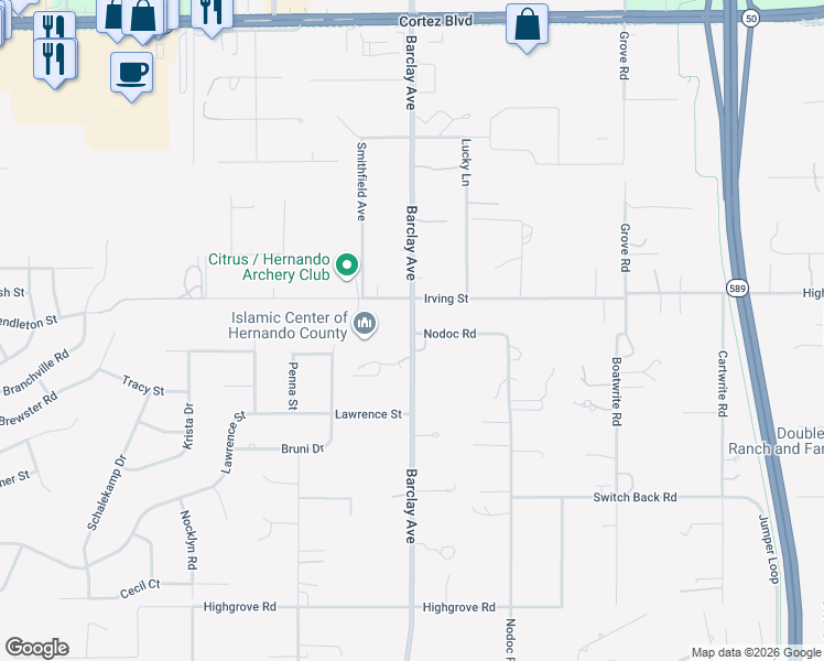 map of restaurants, bars, coffee shops, grocery stores, and more near 6317 Barclay Avenue in Spring Hill