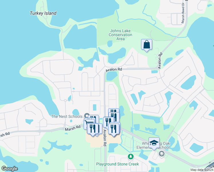 map of restaurants, bars, coffee shops, grocery stores, and more near 1461 Priory Circle in Winter Garden