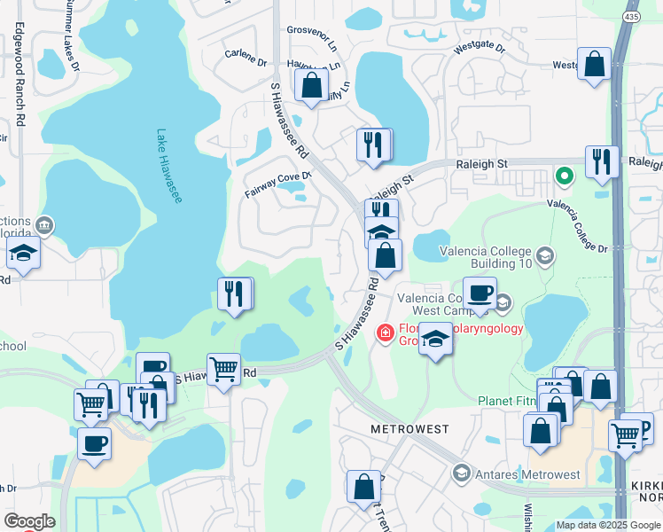 map of restaurants, bars, coffee shops, grocery stores, and more near 1212 South Hiawassee Road in Orlando