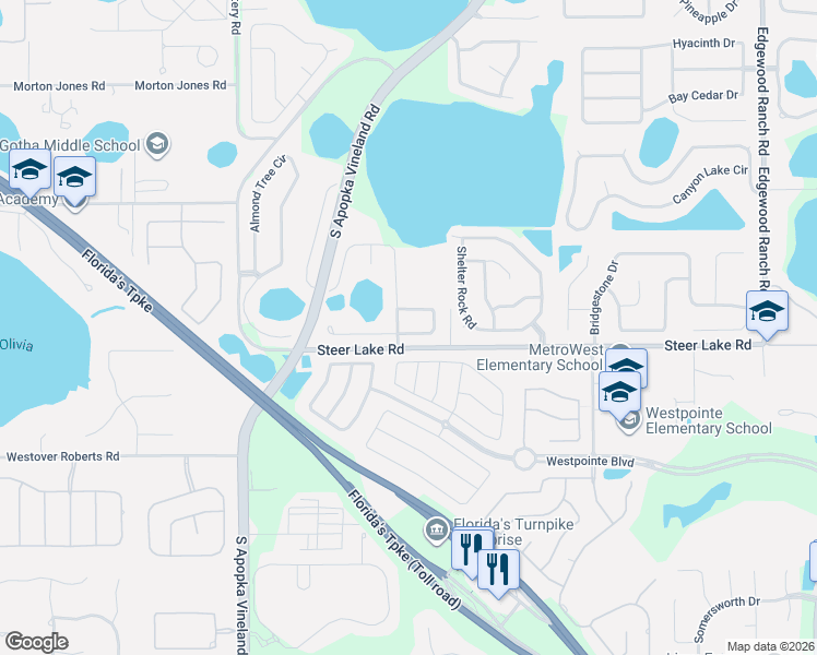 map of restaurants, bars, coffee shops, grocery stores, and more near 8400 Island Palm Circle in Orlando