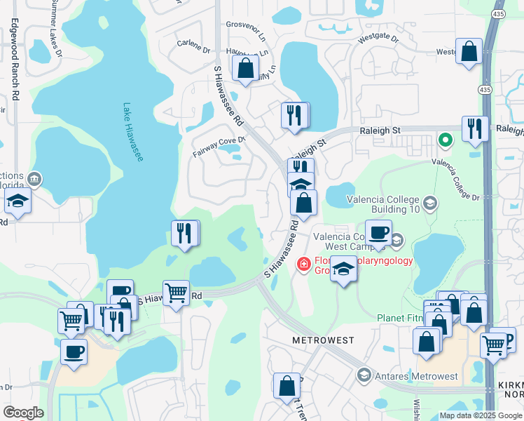 map of restaurants, bars, coffee shops, grocery stores, and more near 1212 South Hiawassee Road in Orlando