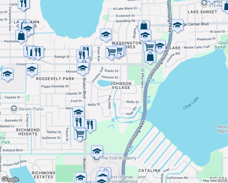 map of restaurants, bars, coffee shops, grocery stores, and more near 3620 Wilts Street in Orlando