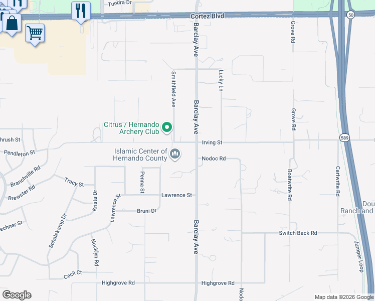 map of restaurants, bars, coffee shops, grocery stores, and more near 6317 Barclay Avenue in Spring Hill