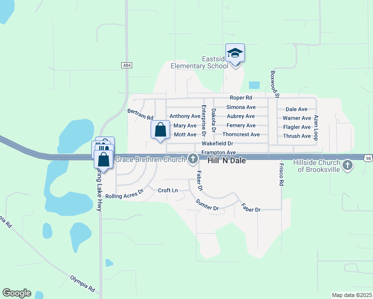 map of restaurants, bars, coffee shops, grocery stores, and more near 27009 Frampton Avenue in Brooksville