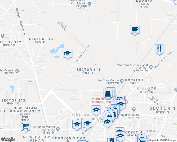 map of restaurants, bars, coffee shops, grocery stores, and more near in Gurugram