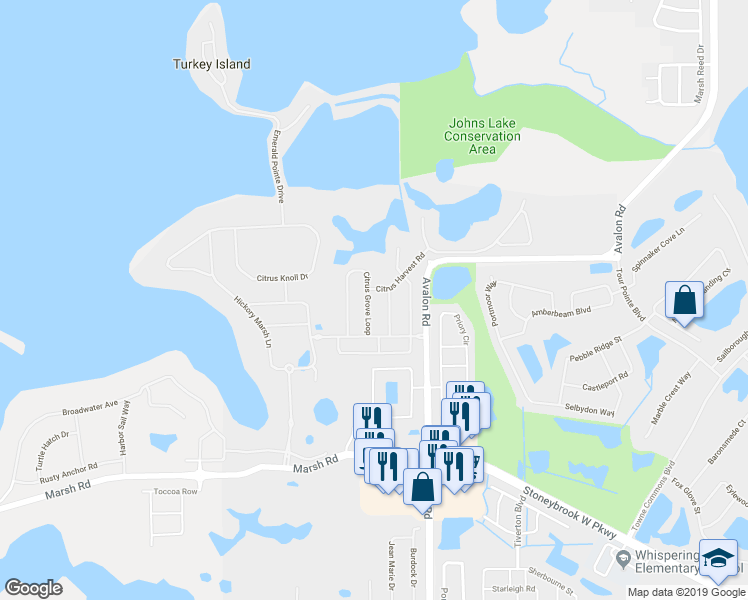 map of restaurants, bars, coffee shops, grocery stores, and more near 15767 Citrus Grove Loop in Winter Garden
