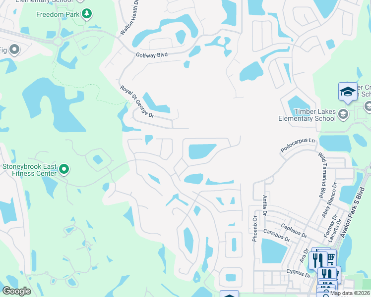 map of restaurants, bars, coffee shops, grocery stores, and more near 14734 Yorkshire Run Drive in Orlando