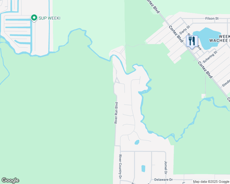 map of restaurants, bars, coffee shops, grocery stores, and more near 6400 River Run Boulevard in Spring Hill