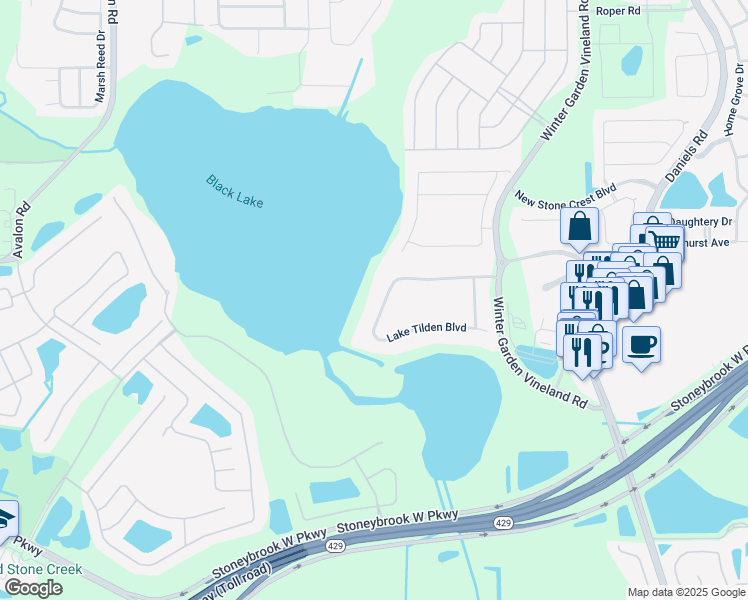 map of restaurants, bars, coffee shops, grocery stores, and more near 14229 Country Estate Drive in Winter Garden