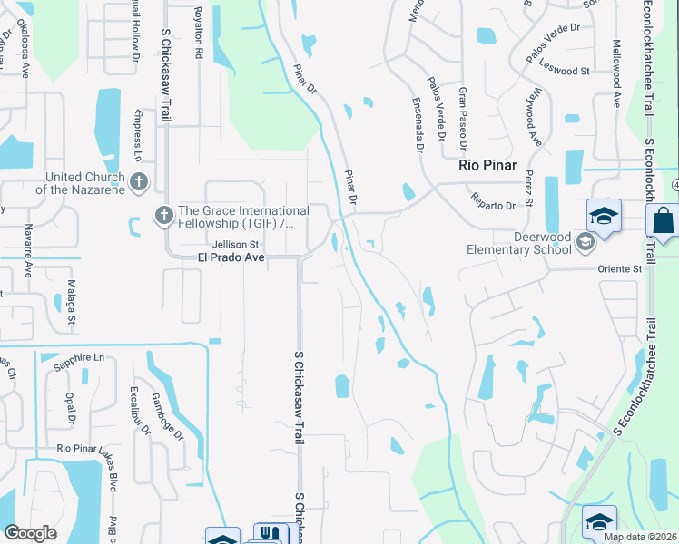 map of restaurants, bars, coffee shops, grocery stores, and more near 8516 Grinstead Court in Orlando