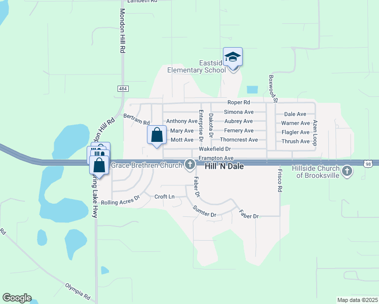 map of restaurants, bars, coffee shops, grocery stores, and more near 6319 Hill Road in Brooksville