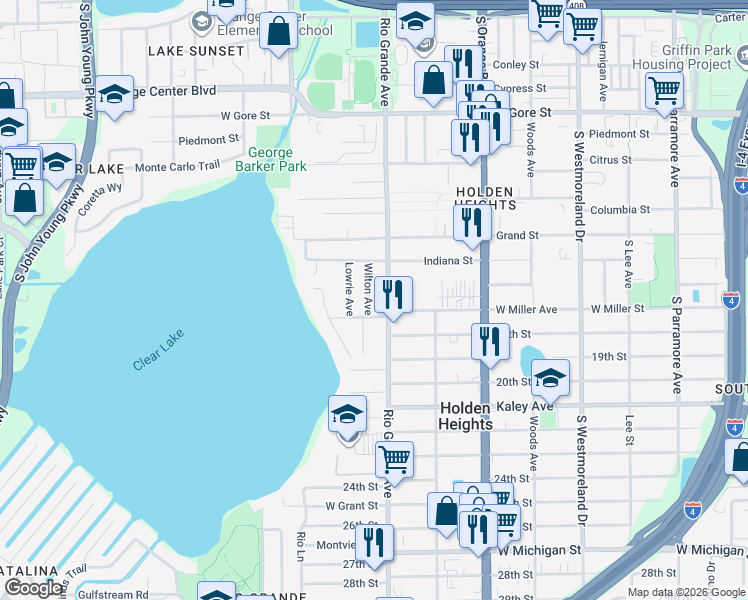 map of restaurants, bars, coffee shops, grocery stores, and more near 1441 Wilton Avenue in Orlando