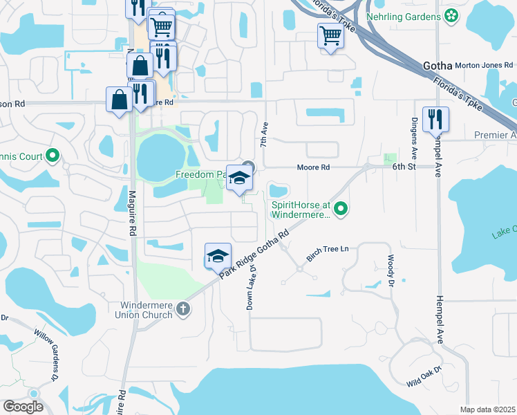 map of restaurants, bars, coffee shops, grocery stores, and more near 310 Calliope Street in Ocoee