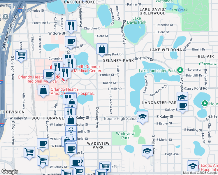 map of restaurants, bars, coffee shops, grocery stores, and more near 1516 South Osceola Avenue in Orlando