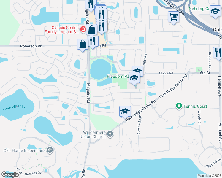 map of restaurants, bars, coffee shops, grocery stores, and more near 202 Calliope Street in Ocoee